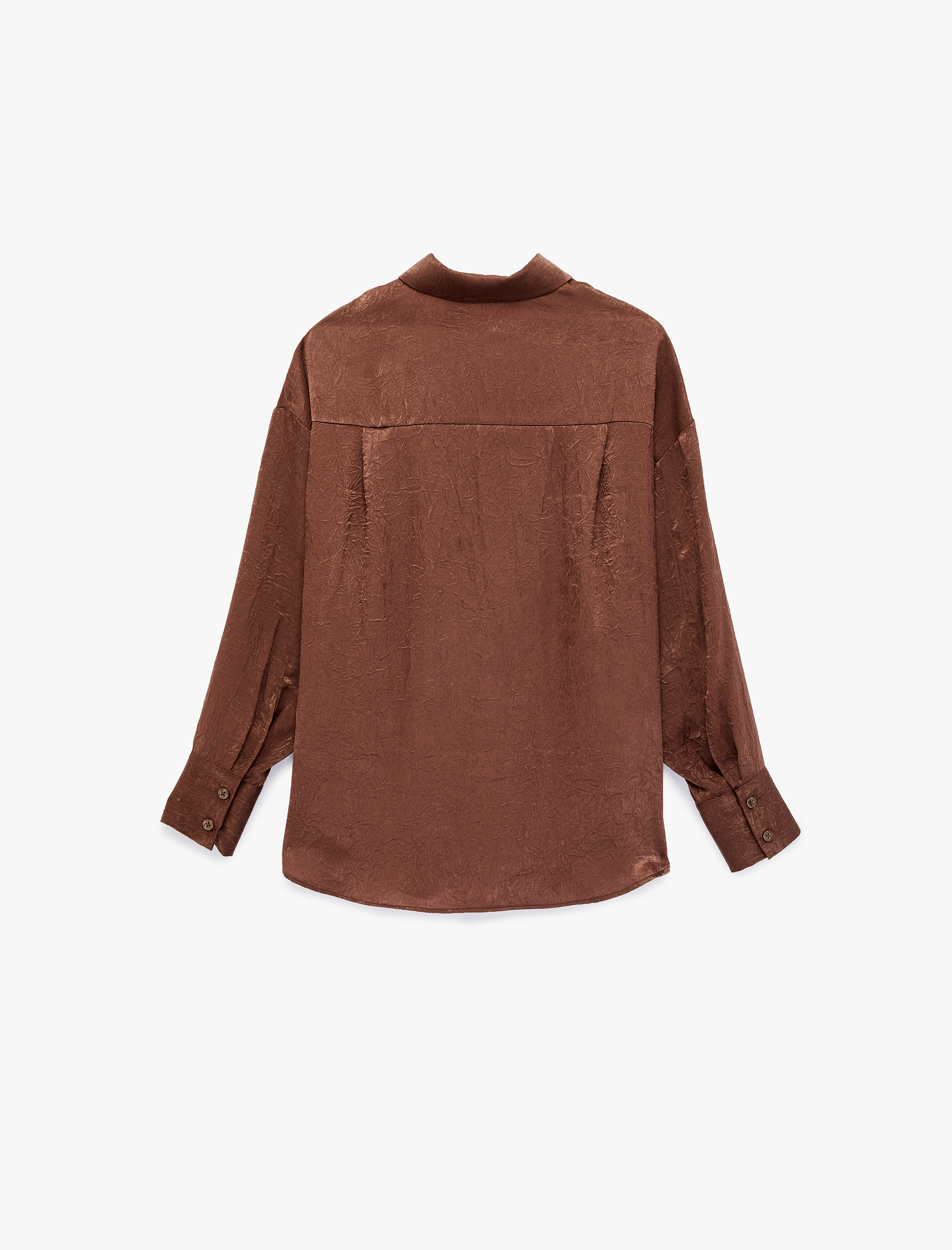   Rahat Kalıp Düğmeli Uzun Kollu Klasik Yaka Saten Gömlek