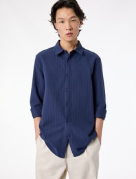 Regular Fit Klasik Yaka Düğmeli Dokulu Uzun Kollu Gömlek