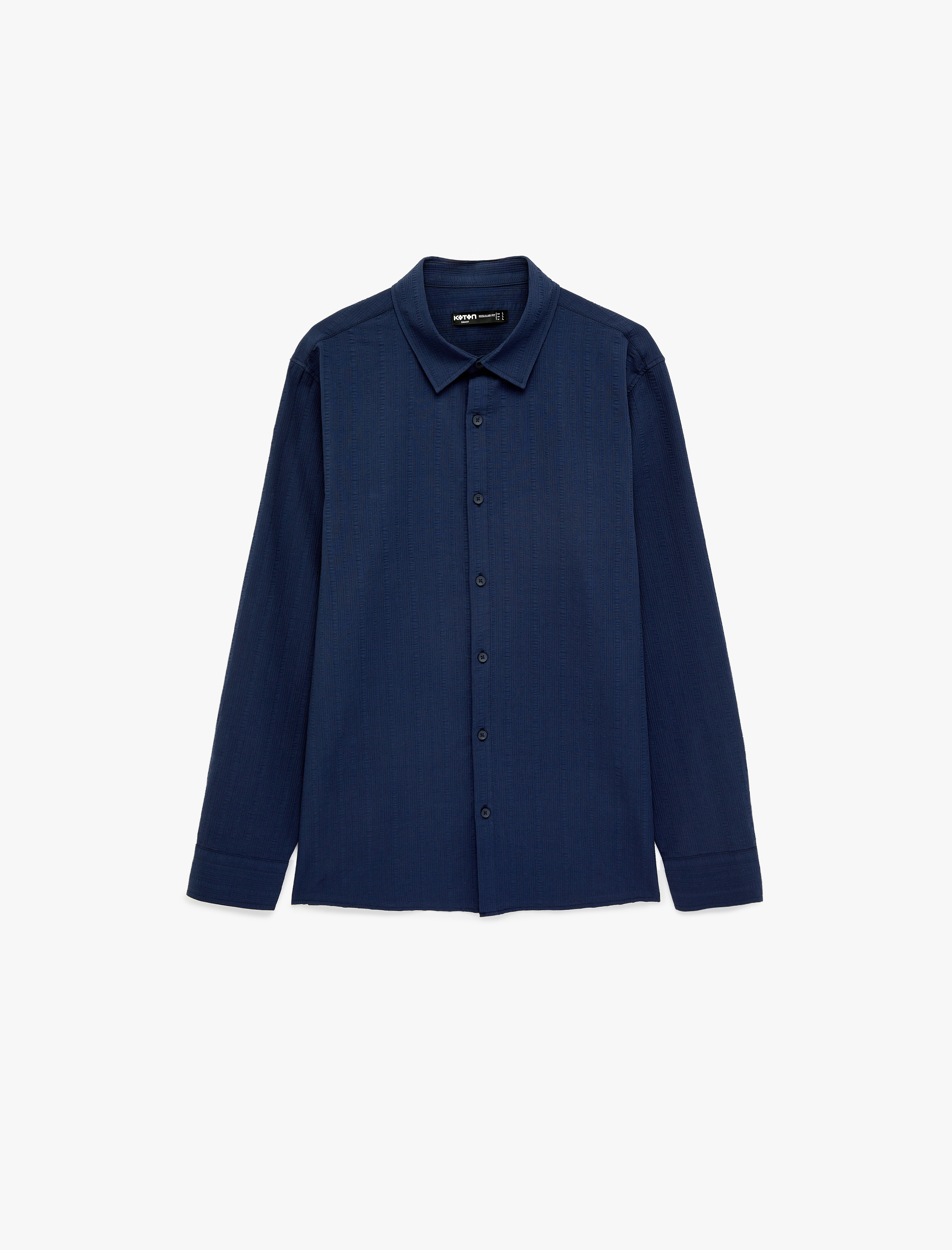   Regular Fit Klasik Yaka Düğmeli Dokulu Uzun Kollu Gömlek