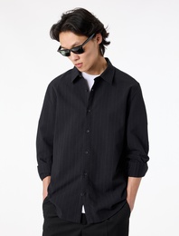 Regular Fit Klasik Yaka Düğmeli Dokulu Uzun Kollu Gömlek