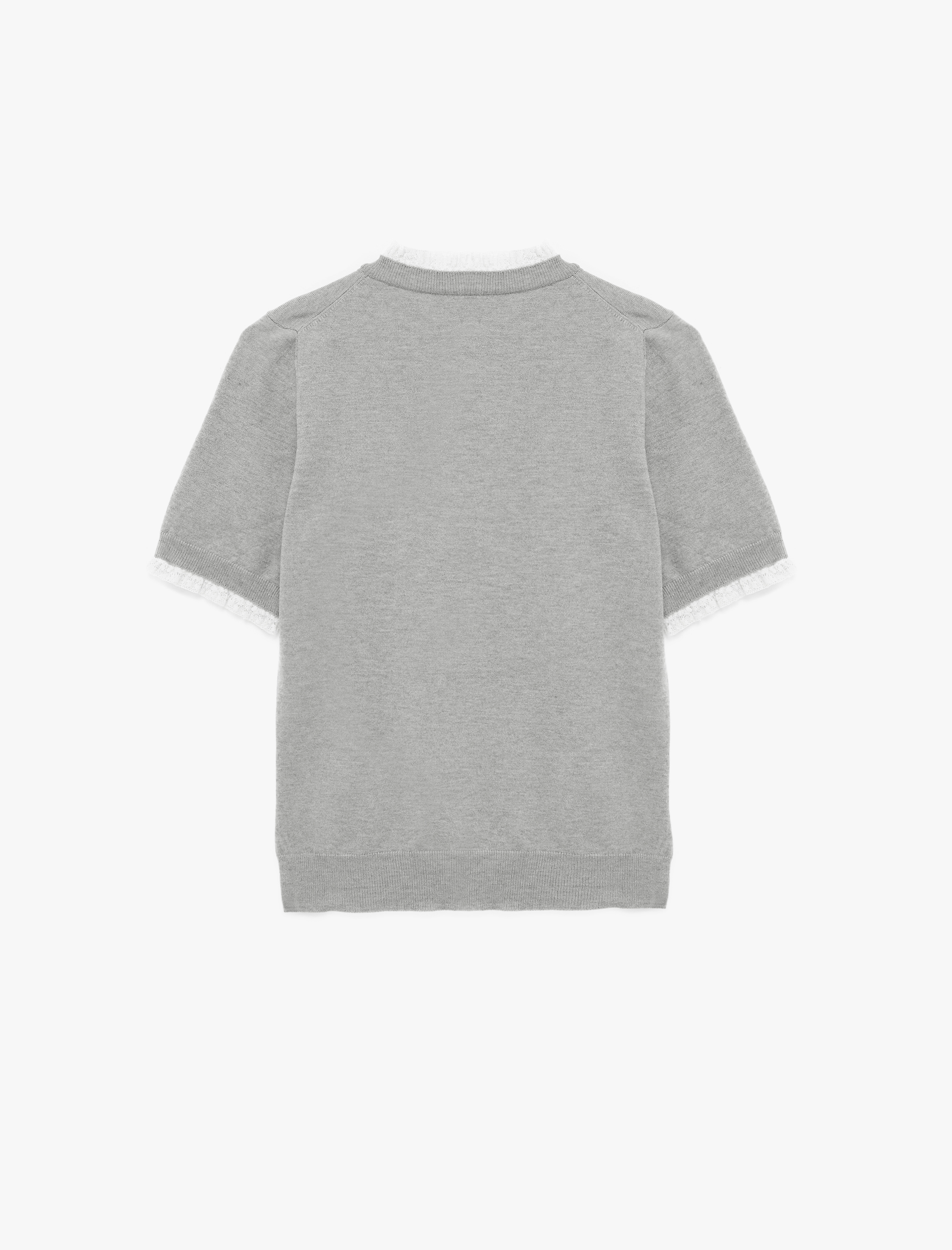   Koyun Yünü Karışımlı Kısa Kollu Dantel Detaylı Bisiklet Yaka Triko Kazak