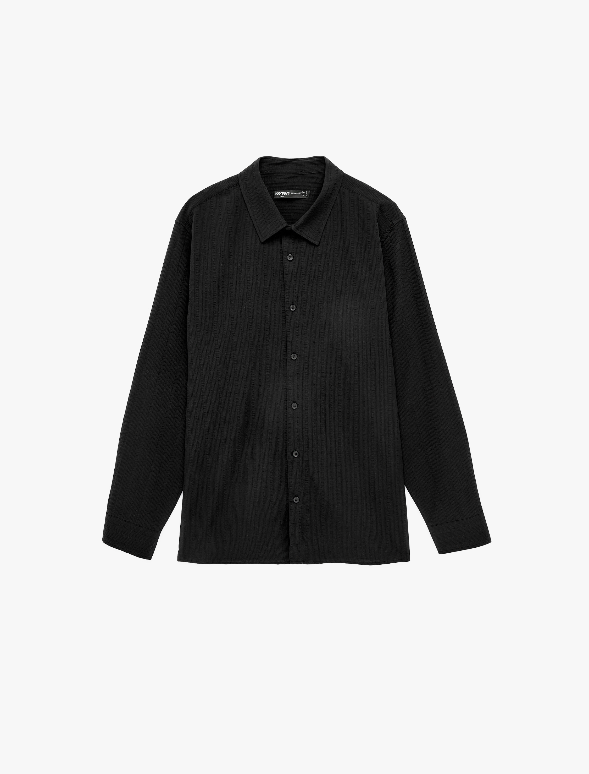   Regular Fit Klasik Yaka Düğmeli Dokulu Uzun Kollu Gömlek