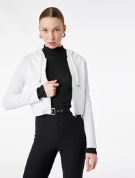 Fermuarlı Uzun Kollu Kapüşonlu Hırka