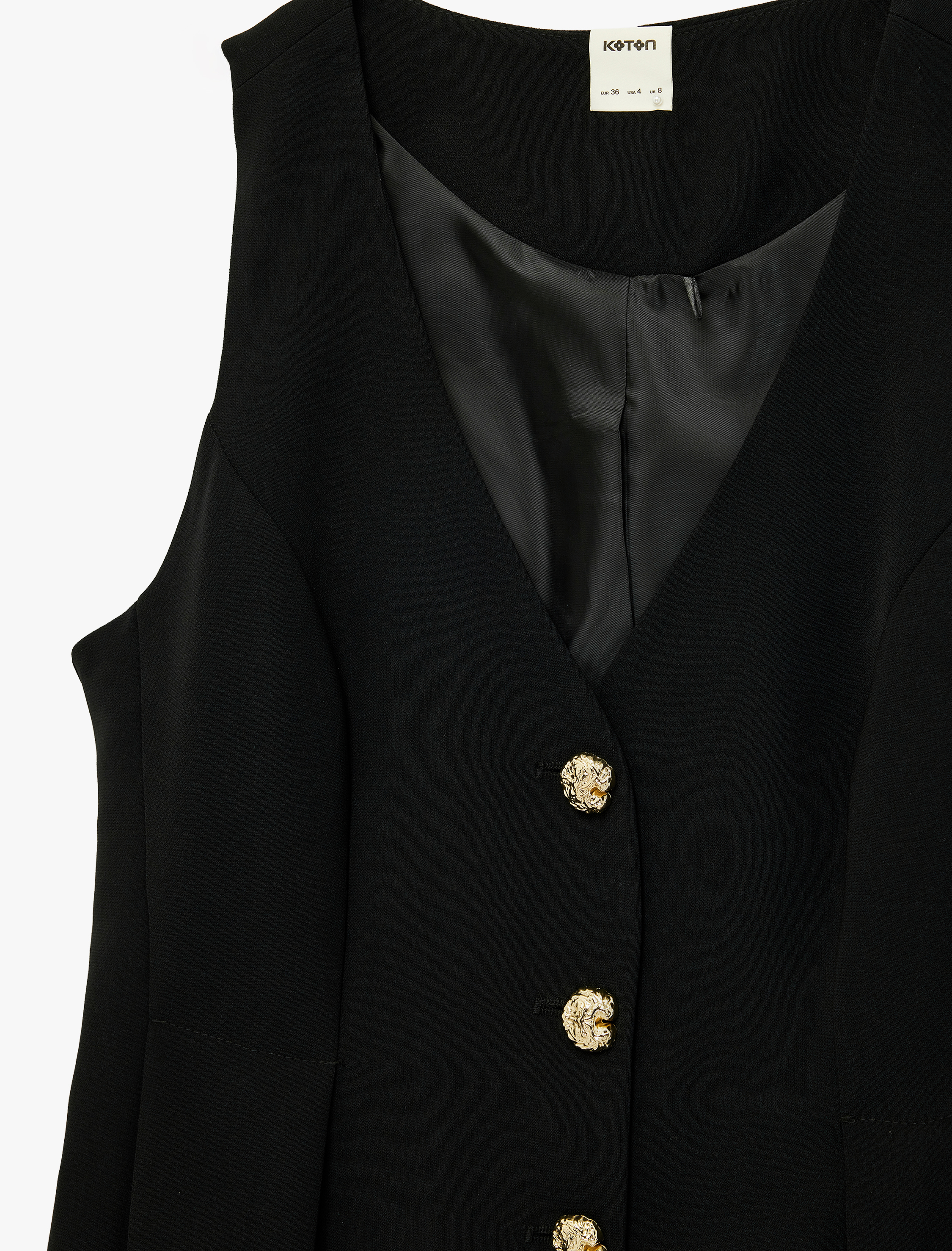   Düğme Detaylı Kolsuz Uzun V Yaka Yelek