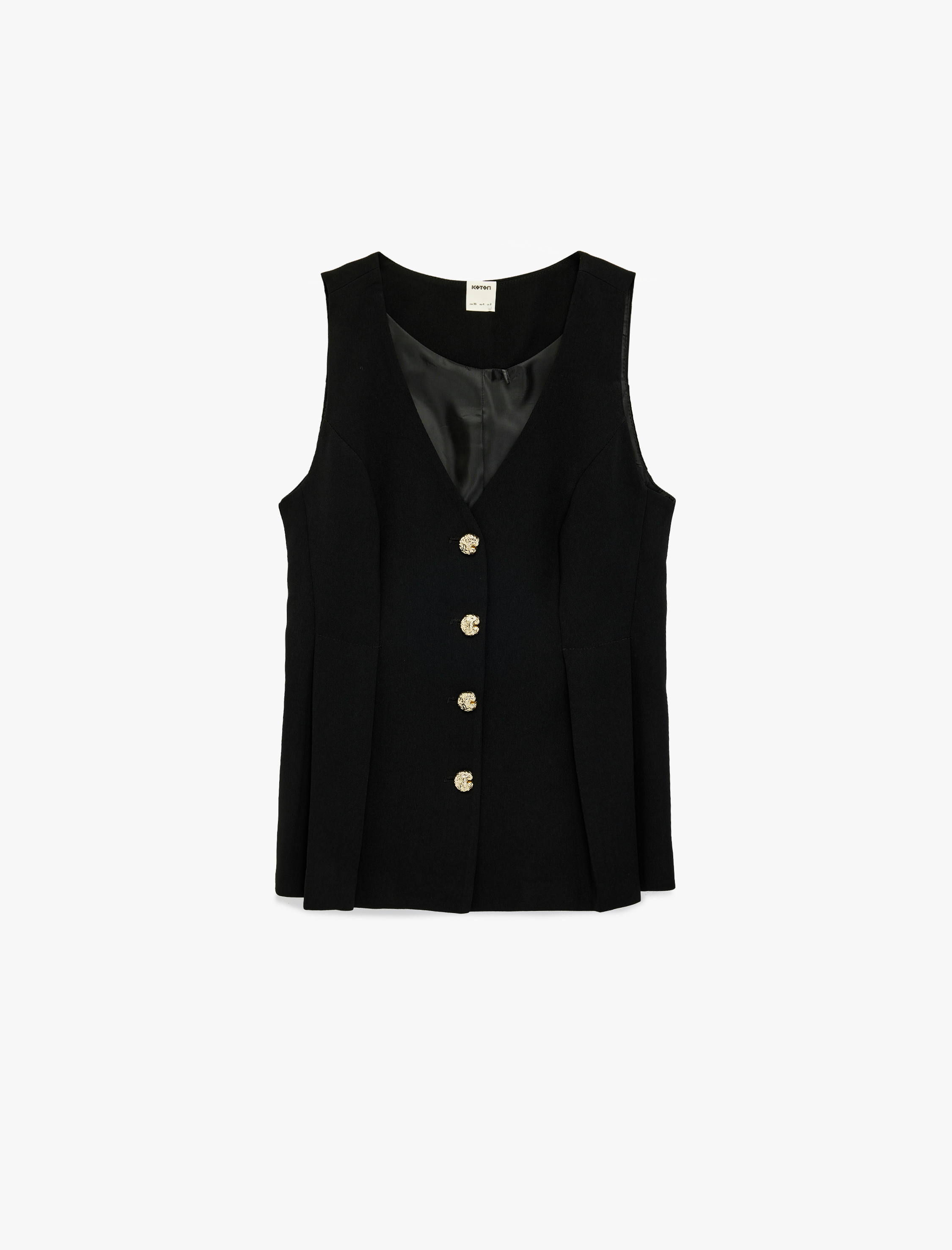   Düğme Detaylı Kolsuz Uzun V Yaka Yelek