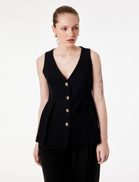 Düğme Detaylı Kolsuz Uzun V Yaka Yelek