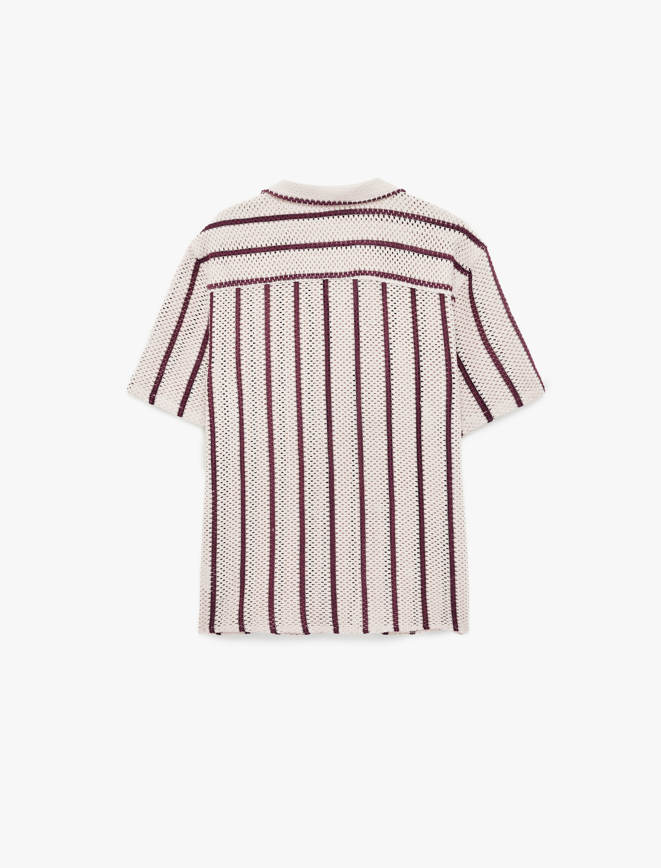   Regular Fit Kısa Kollu Ajurlu Devrik Yaka Çizgili Gömlek