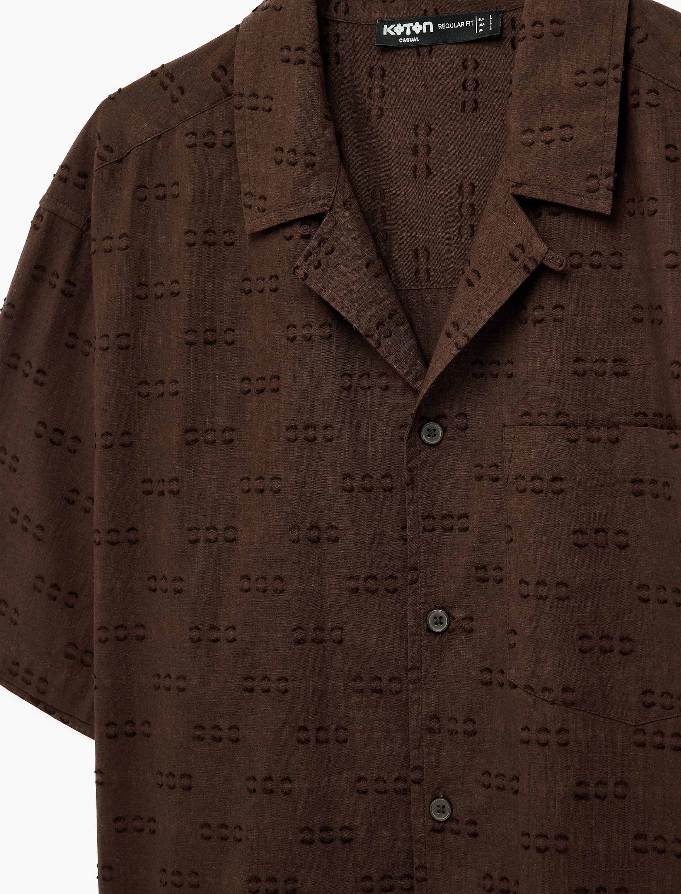   Regular Fit Cepli Devrik Yaka Pamuklu Kısa Kollu Desenli Gömlek