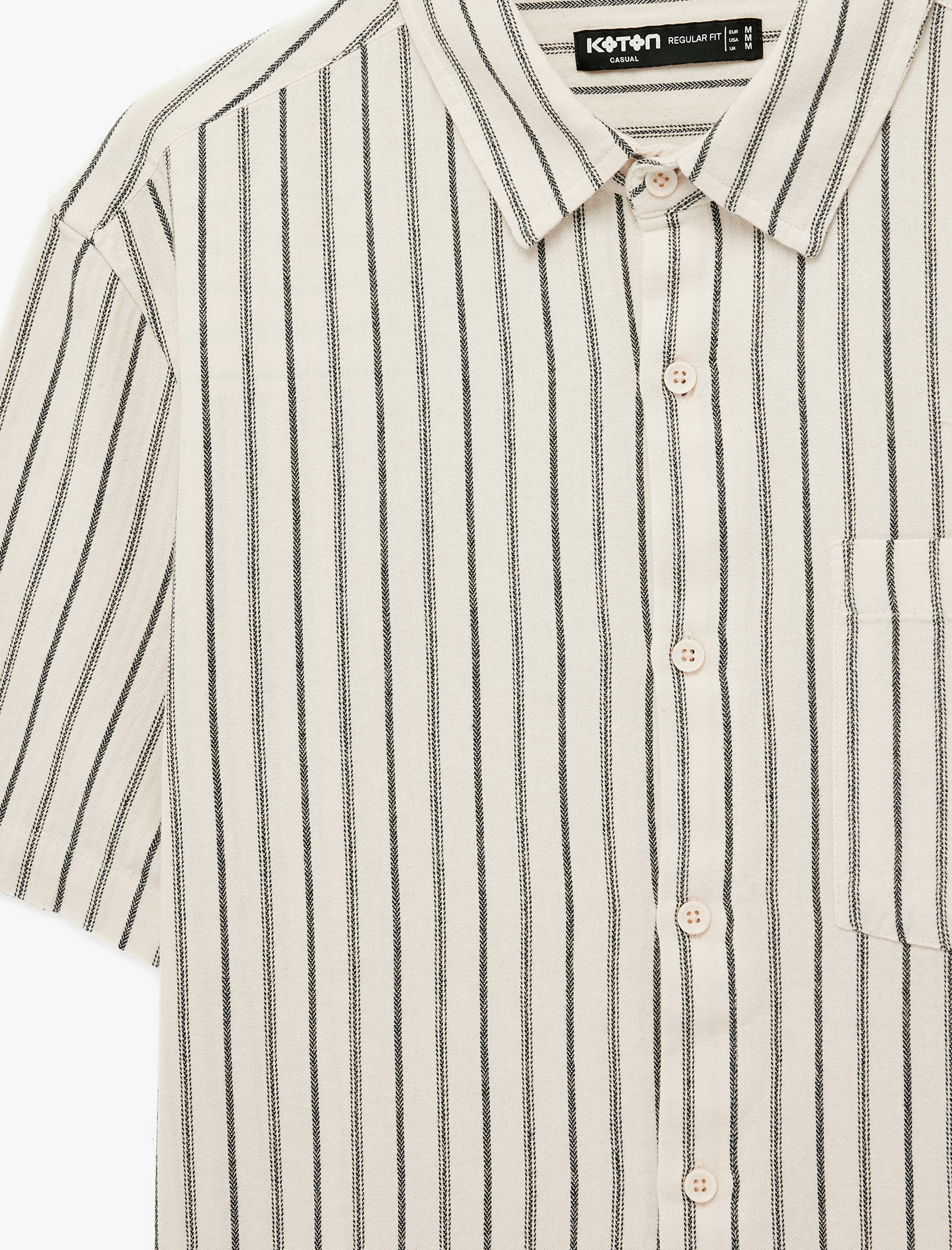   Regular Fit Klasik Yaka Pamuklu Cepli Kısa Kollu Çizgili Gömlek