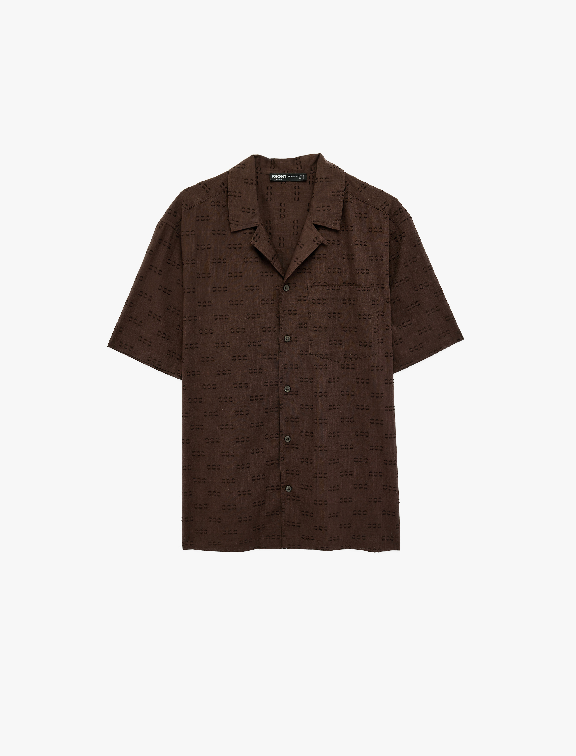   Regular Fit Cepli Devrik Yaka Pamuklu Kısa Kollu Desenli Gömlek