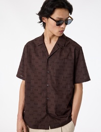 Regular Fit Cepli Devrik Yaka Pamuklu Kısa Kollu Desenli Gömlek