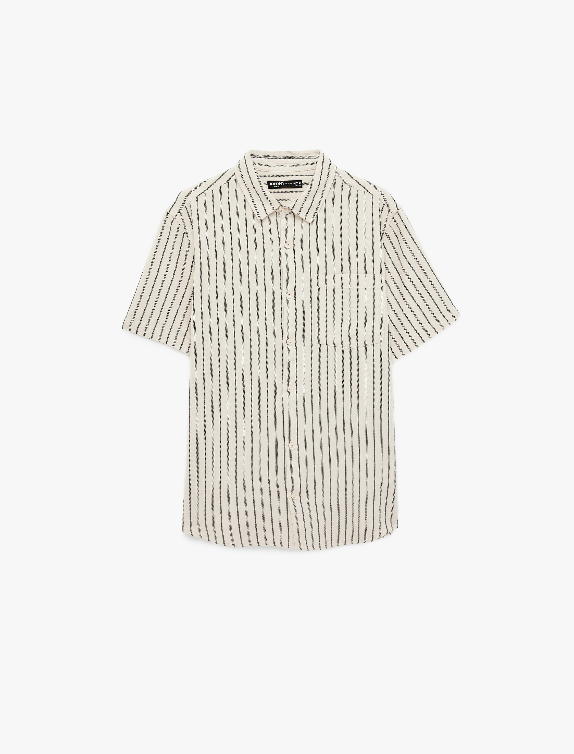   Regular Fit Klasik Yaka Pamuklu Cepli Kısa Kollu Çizgili Gömlek