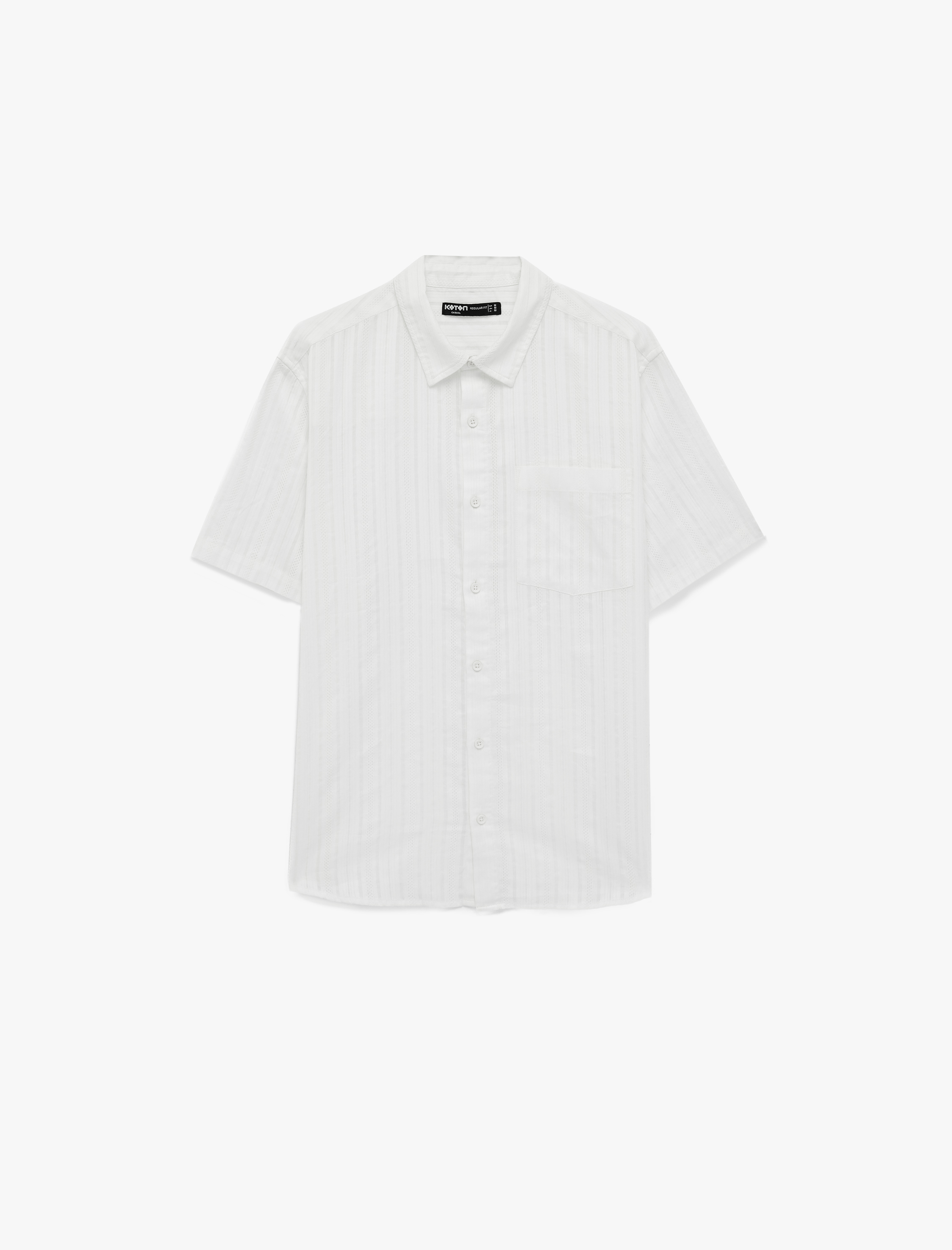 Regular Fit Kısa Kollu Dokulu Klasik Yaka Gömlek - Görsel 3