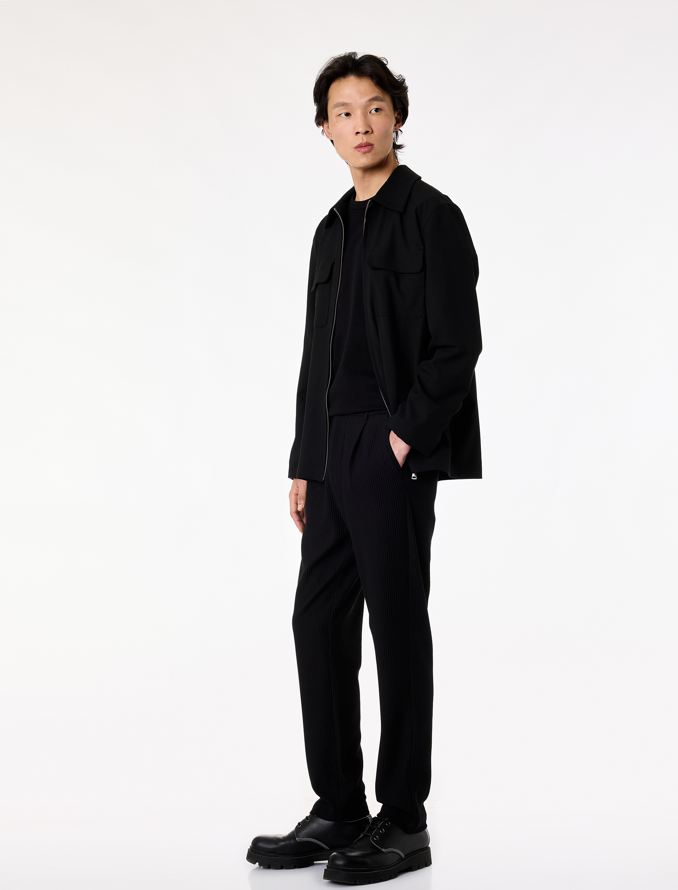   Straight Fit Cepli Düğmeli Dokulu Kumaş Pantolon