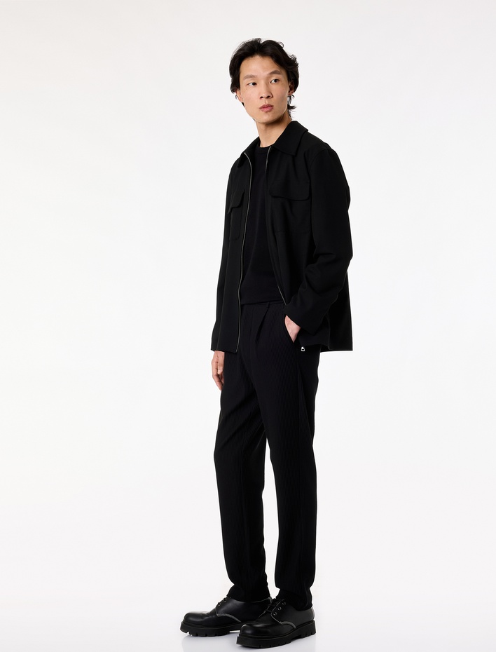  Straight Fit Cepli Düğmeli Dokulu Kumaş Pantolon