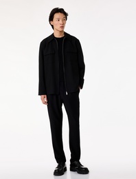 Straight Fit Cepli Düğmeli Dokulu Kumaş Pantolon