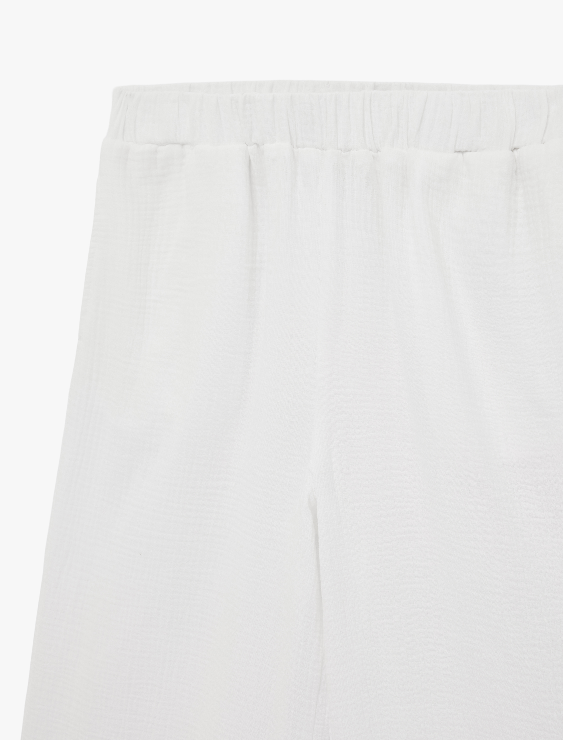  Beli Lastikli Pamuklu Geniş Paça Müslin Pantolon