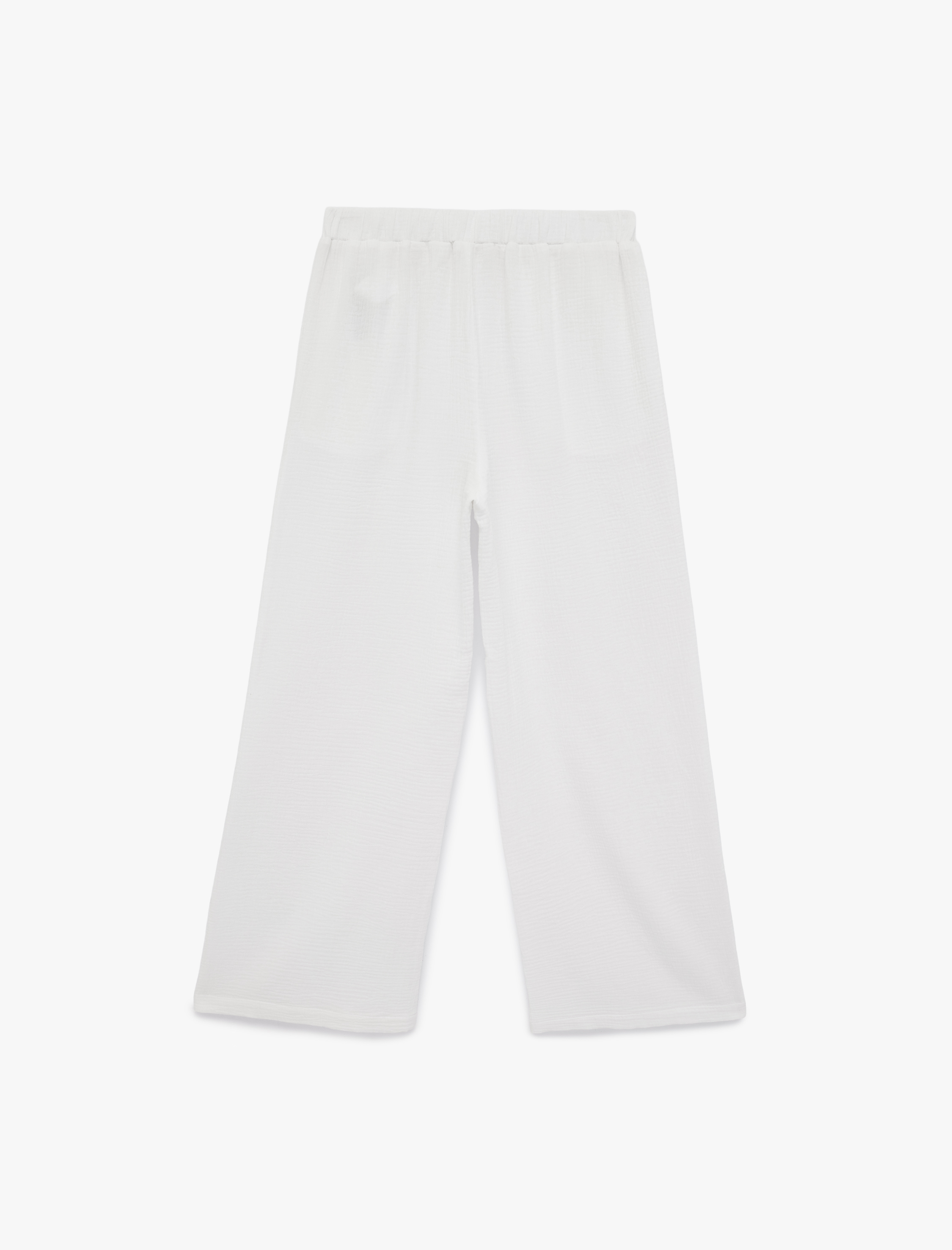   Beli Lastikli Pamuklu Geniş Paça Müslin Pantolon