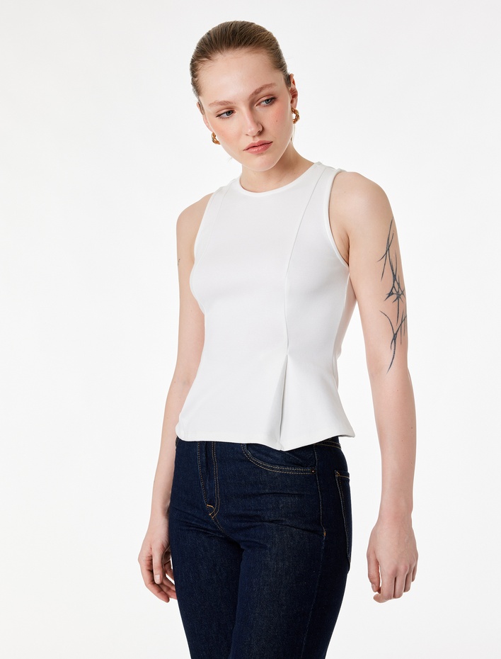  Slim Fit Kolsuz Bisiklet Yaka Peplum Bluz