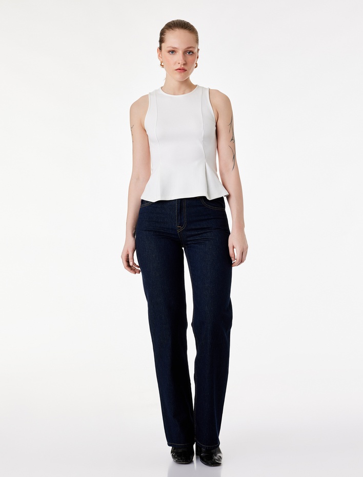  Slim Fit Kolsuz Bisiklet Yaka Peplum Bluz