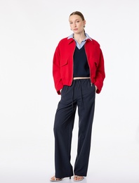 Beli Bağlamalı Lastikli Straight Fit Düz Bol Paça Pantolon