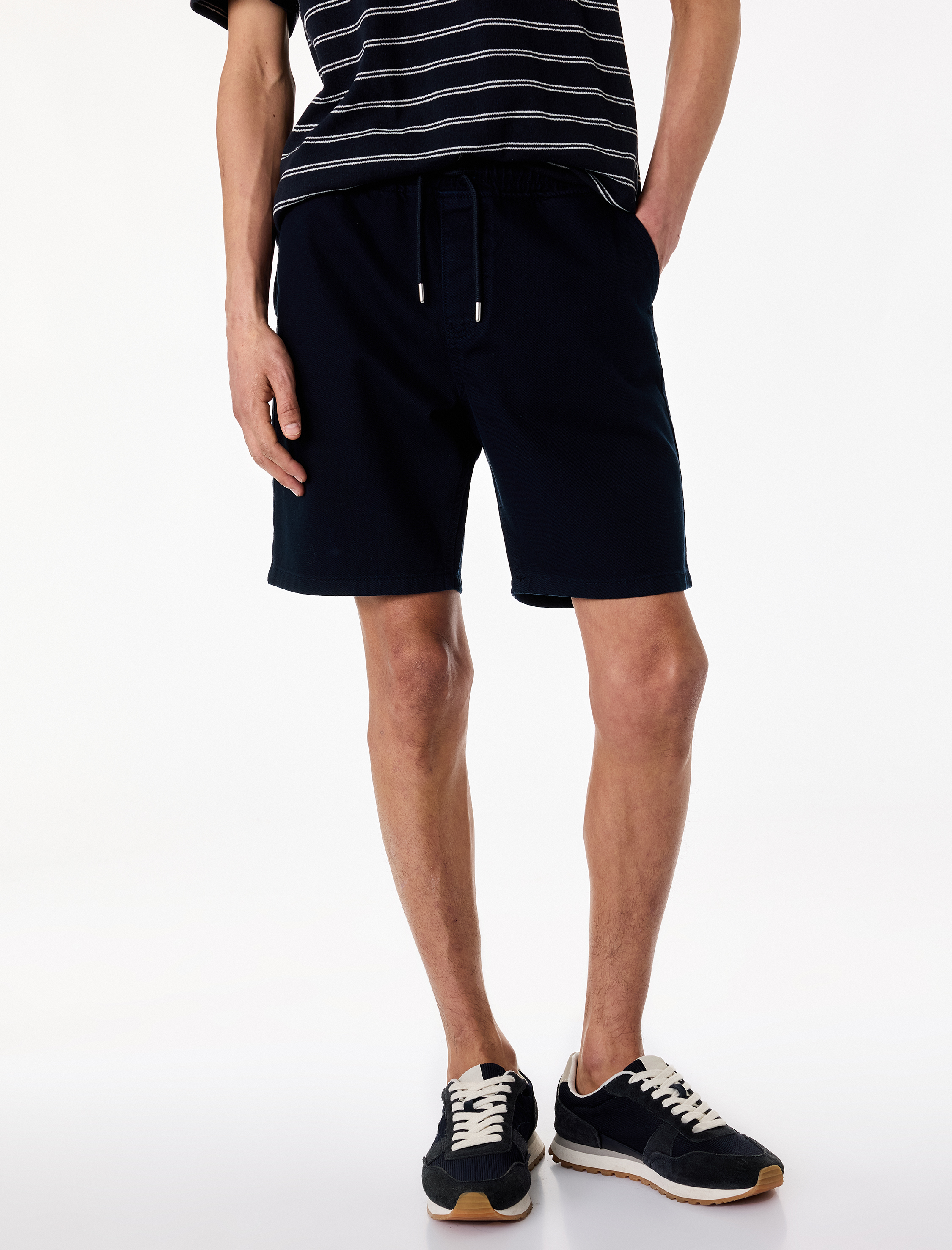   Pamuklu Cepli Bermuda Oversize Beli Bağcıklı Baggy Jean Şort