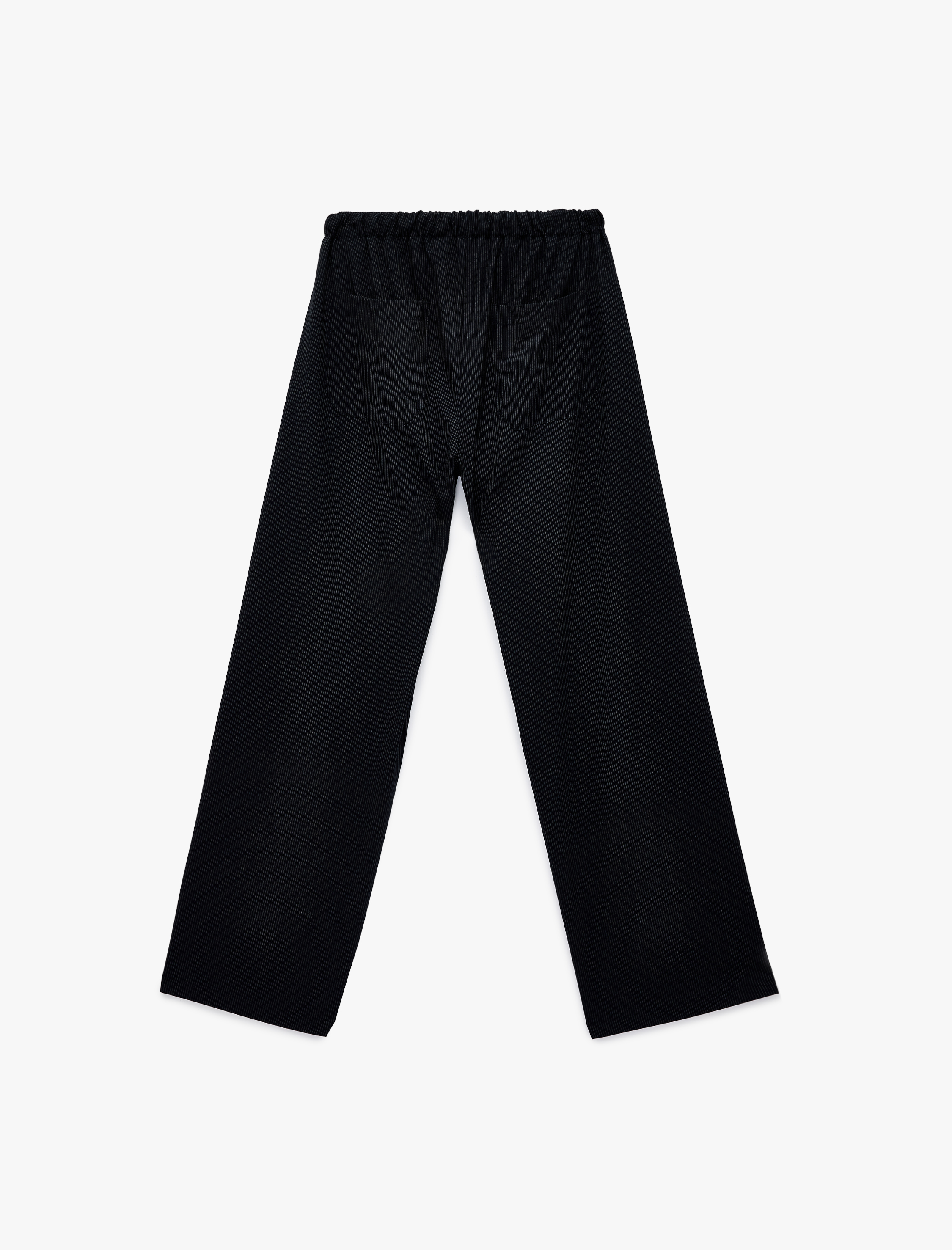   Beli Bağlamalı Lastikli Straight Fit Düz Bol Paça Pantolon