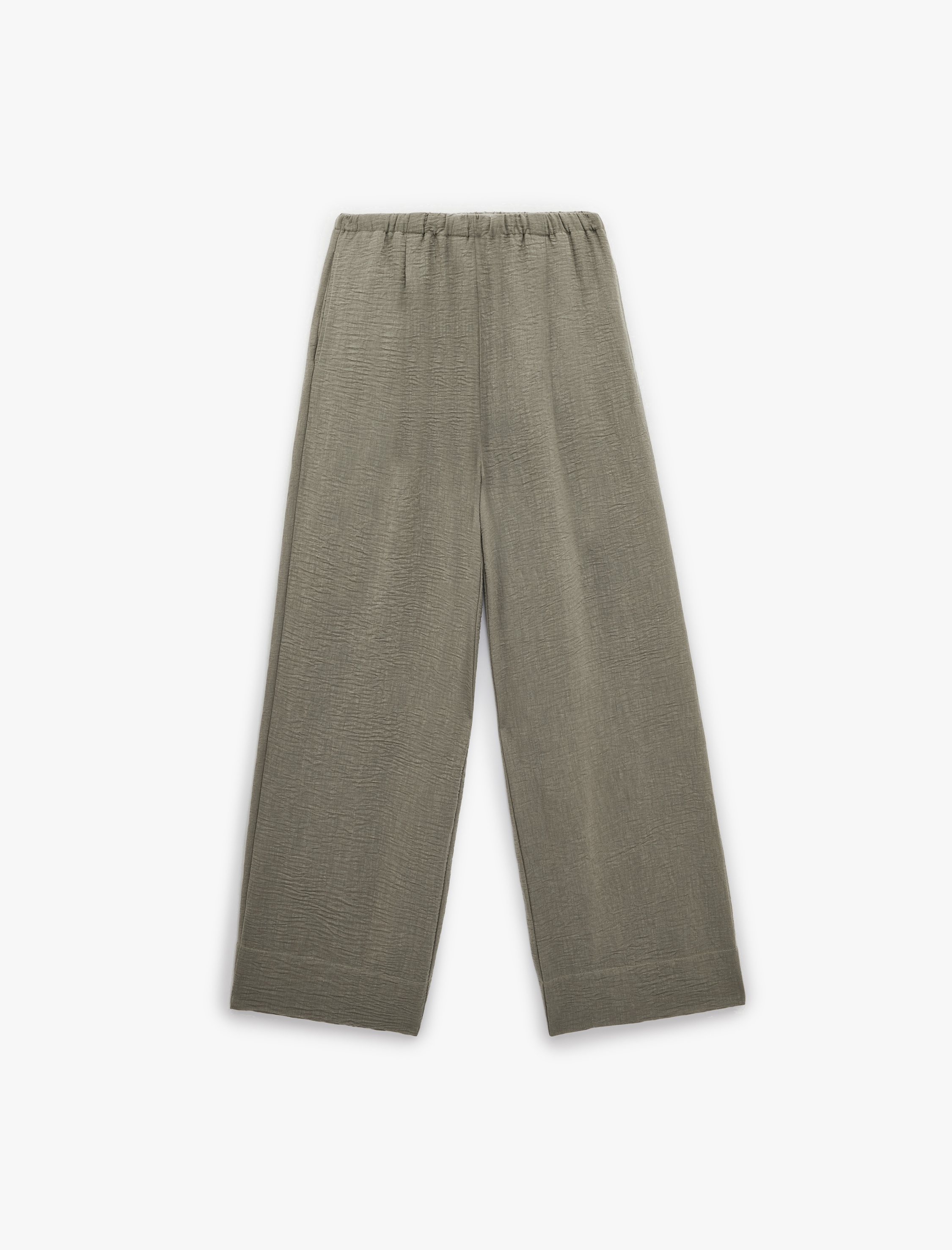   Keten Görünümlü Beli Bağcıklı Geniş Paça Pantolon