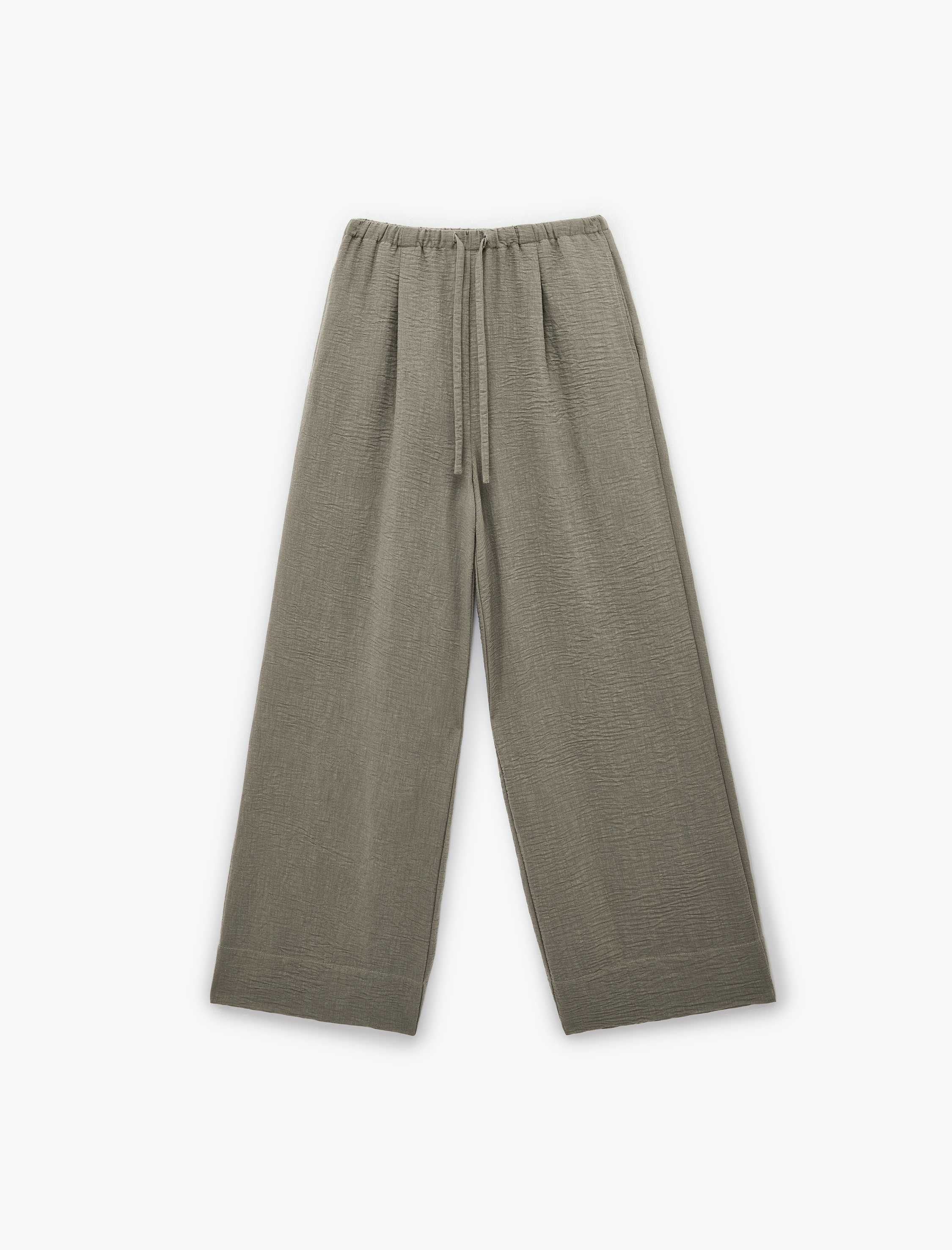   Keten Görünümlü Beli Bağcıklı Geniş Paça Pantolon