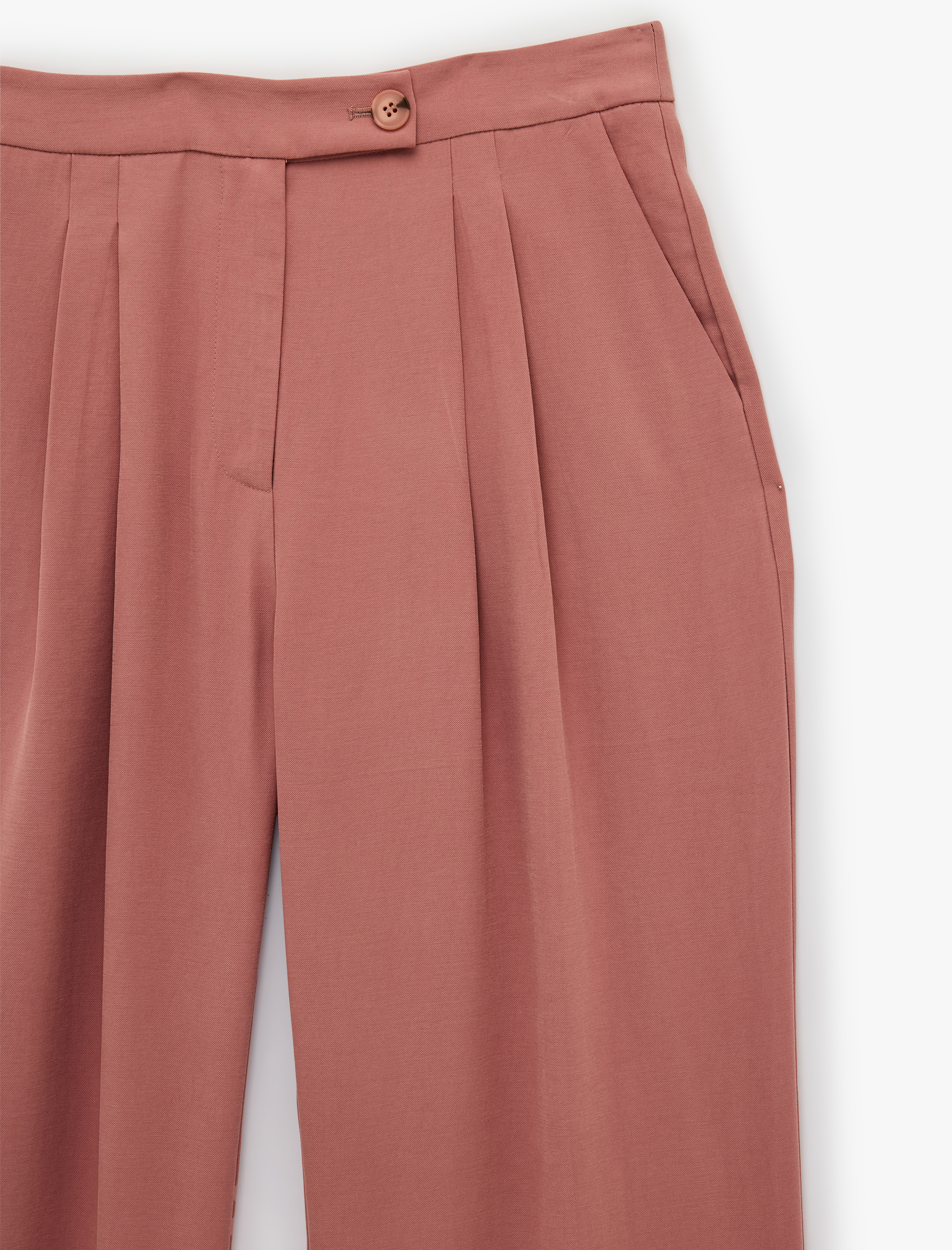   Kupro Kumaş Pile Detaylı Cepli Uzun Palazzo Pantolon