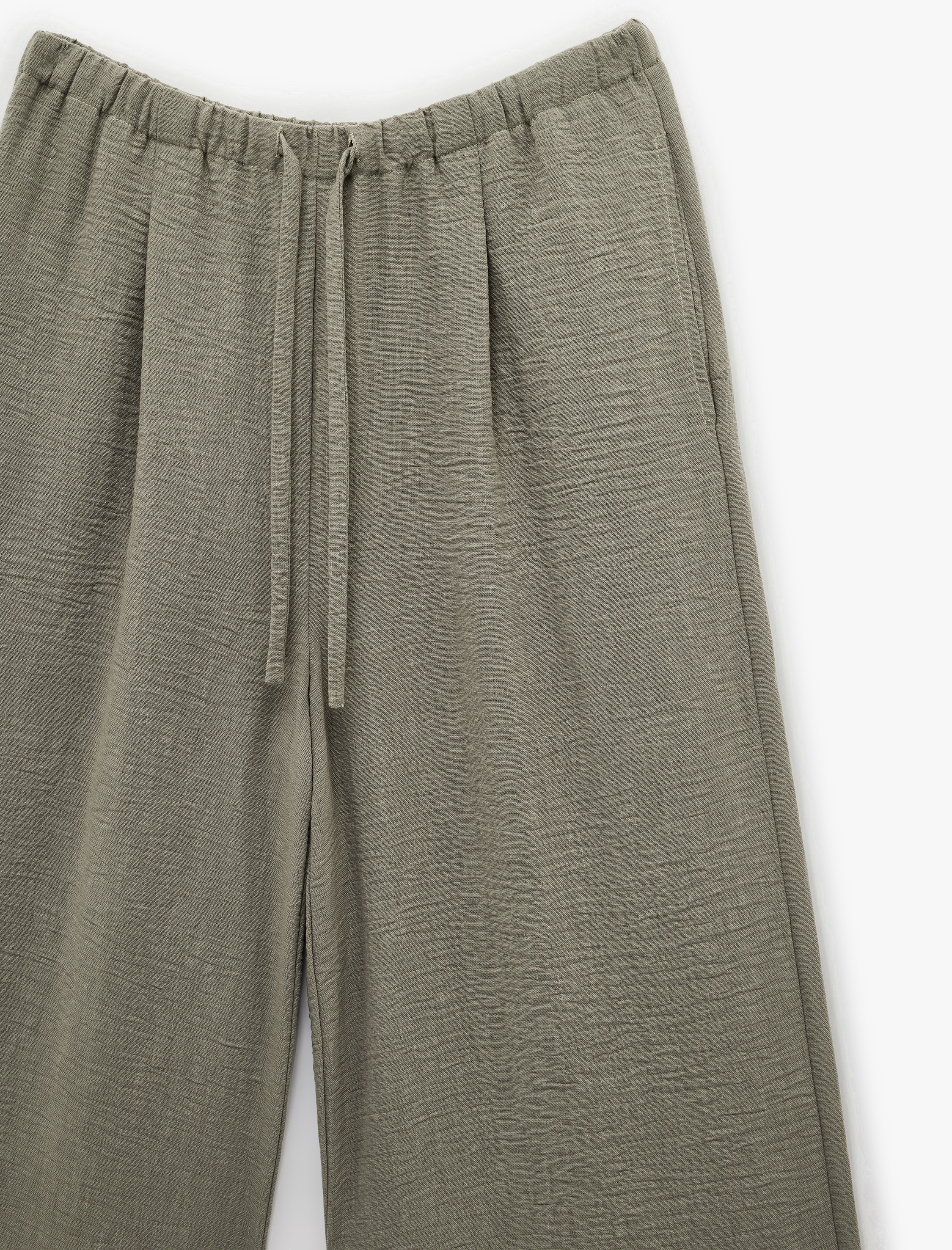   Keten Görünümlü Beli Bağcıklı Geniş Paça Pantolon