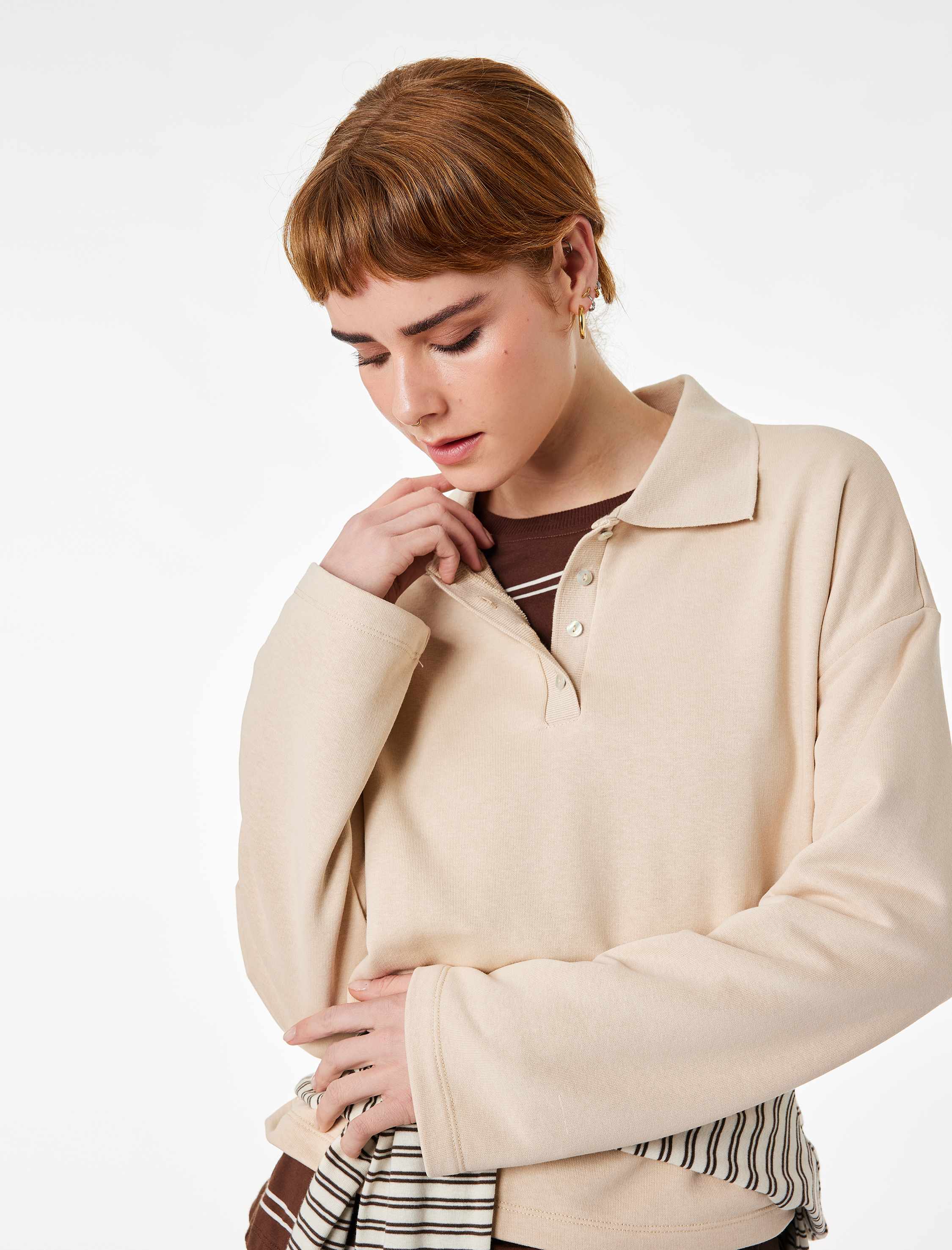   Rahat Kalıp Uzun Kollu Düğmeli Polo Yaka Tişört