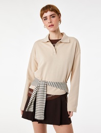 Rahat Kalıp Uzun Kollu Düğmeli Polo Yaka Tişört