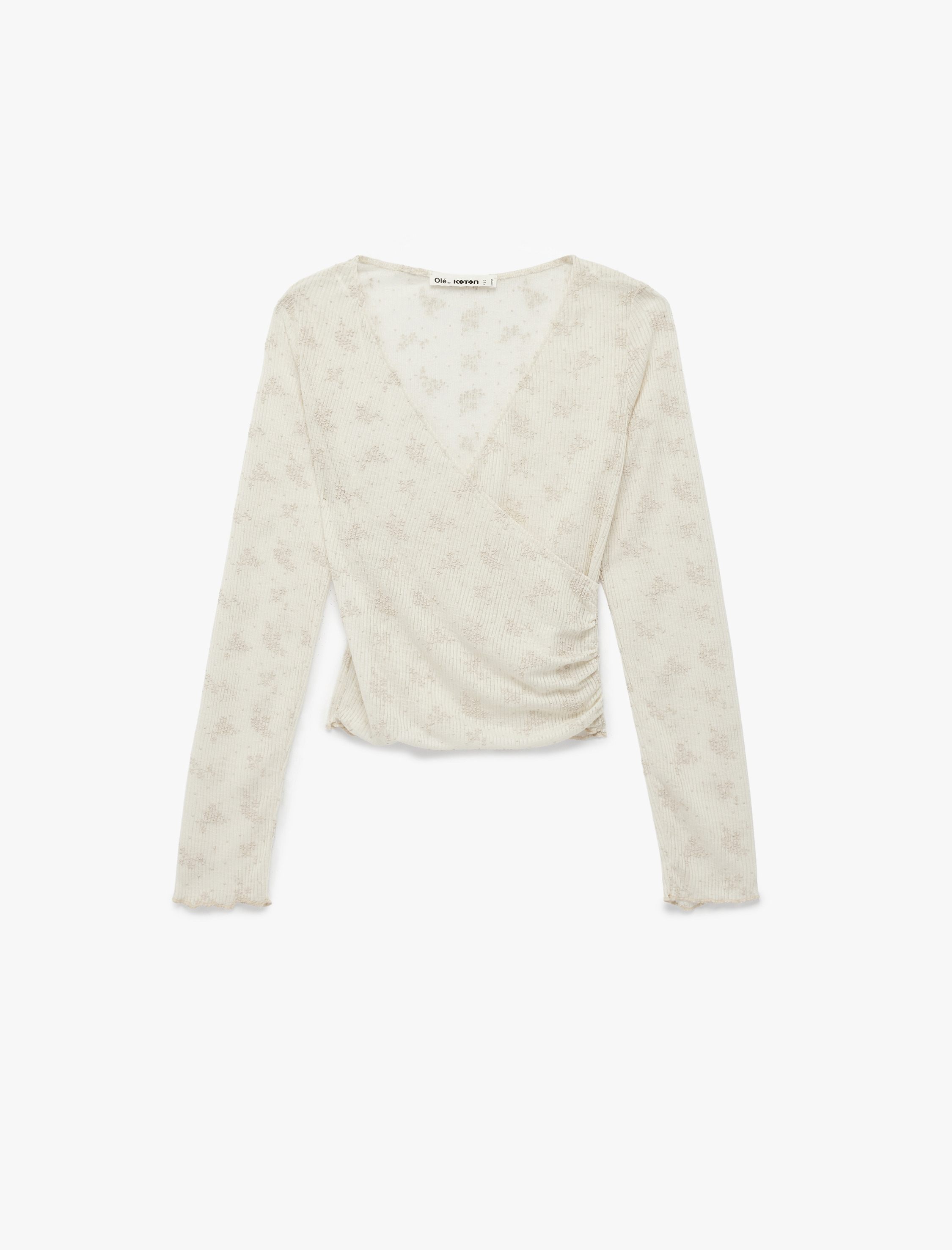   Çiçekli Kruvaze Yaka Slim Fit Uzun Kollu Tişört