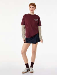 Rahat Kalıp Bisiklet Yaka Kısa Kollu Pamuklu Arkası Baskılı Tişört