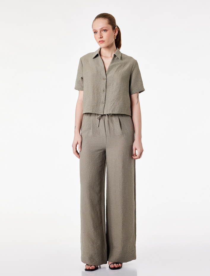  Keten Görünümlü Klasik Yaka Kısa Kollu Gömlek