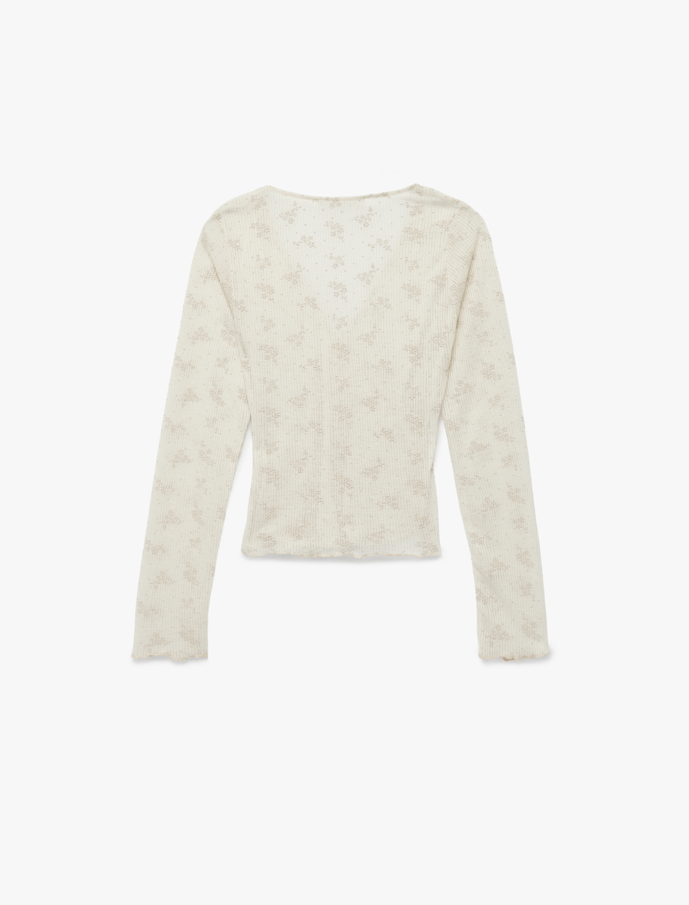   Çiçekli Kruvaze Yaka Slim Fit Uzun Kollu Tişört