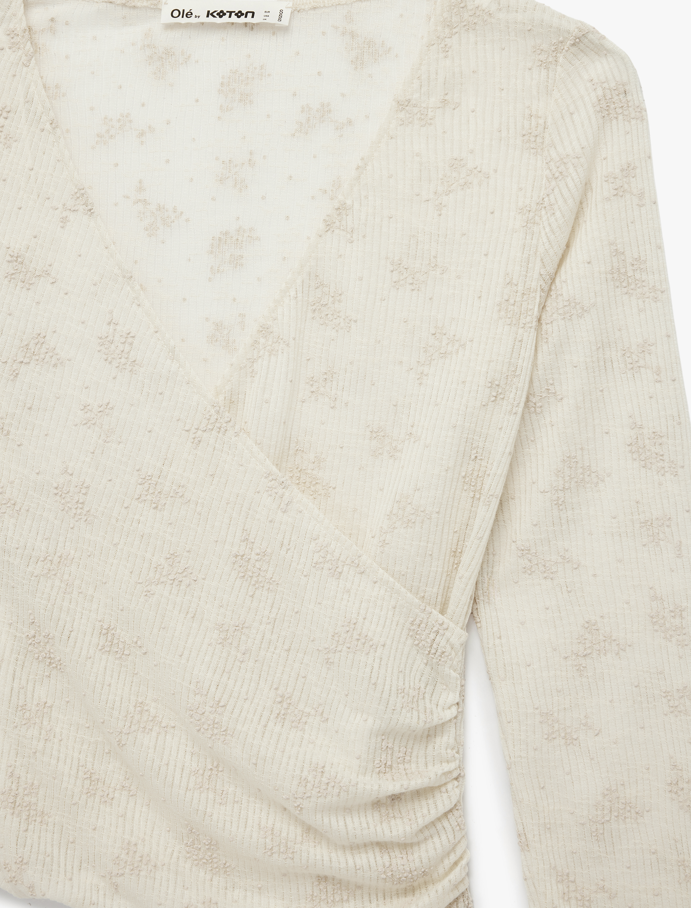   Çiçekli Kruvaze Yaka Slim Fit Uzun Kollu Tişört