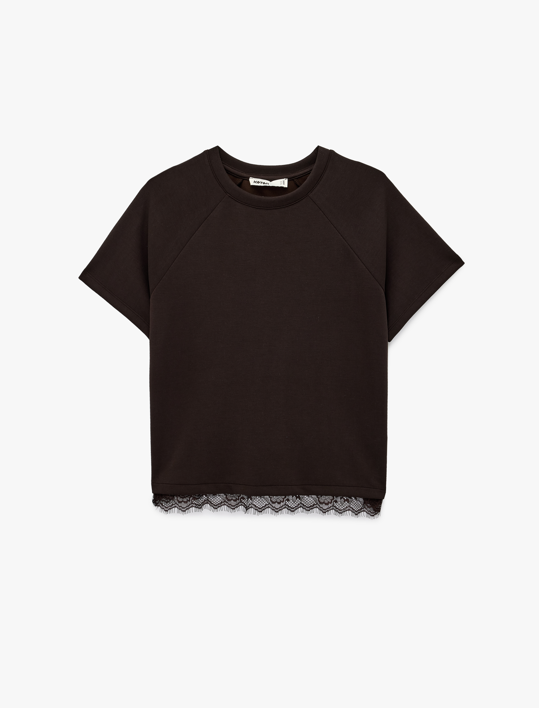   Modal Kumaş Kısa Kollu Bisiklet Yaka Dantel Detaylı Tişört