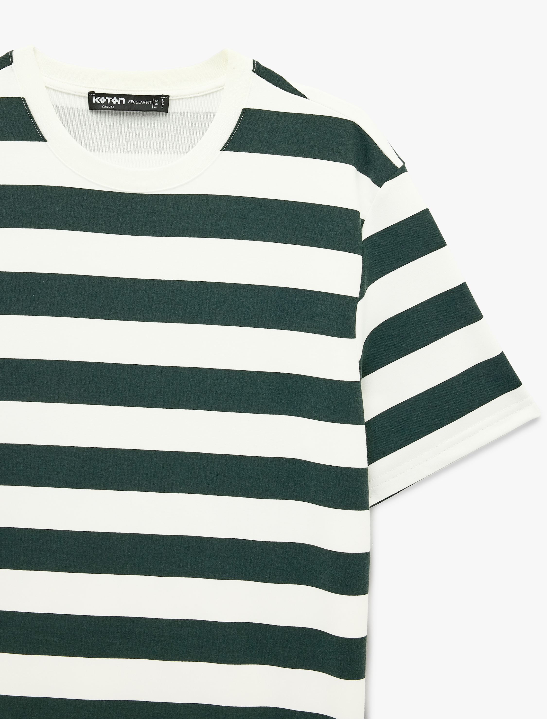   Regular Fit Viskon Karışımlı Kısa Kollu Bisiklet Yaka Çizgili Tişört