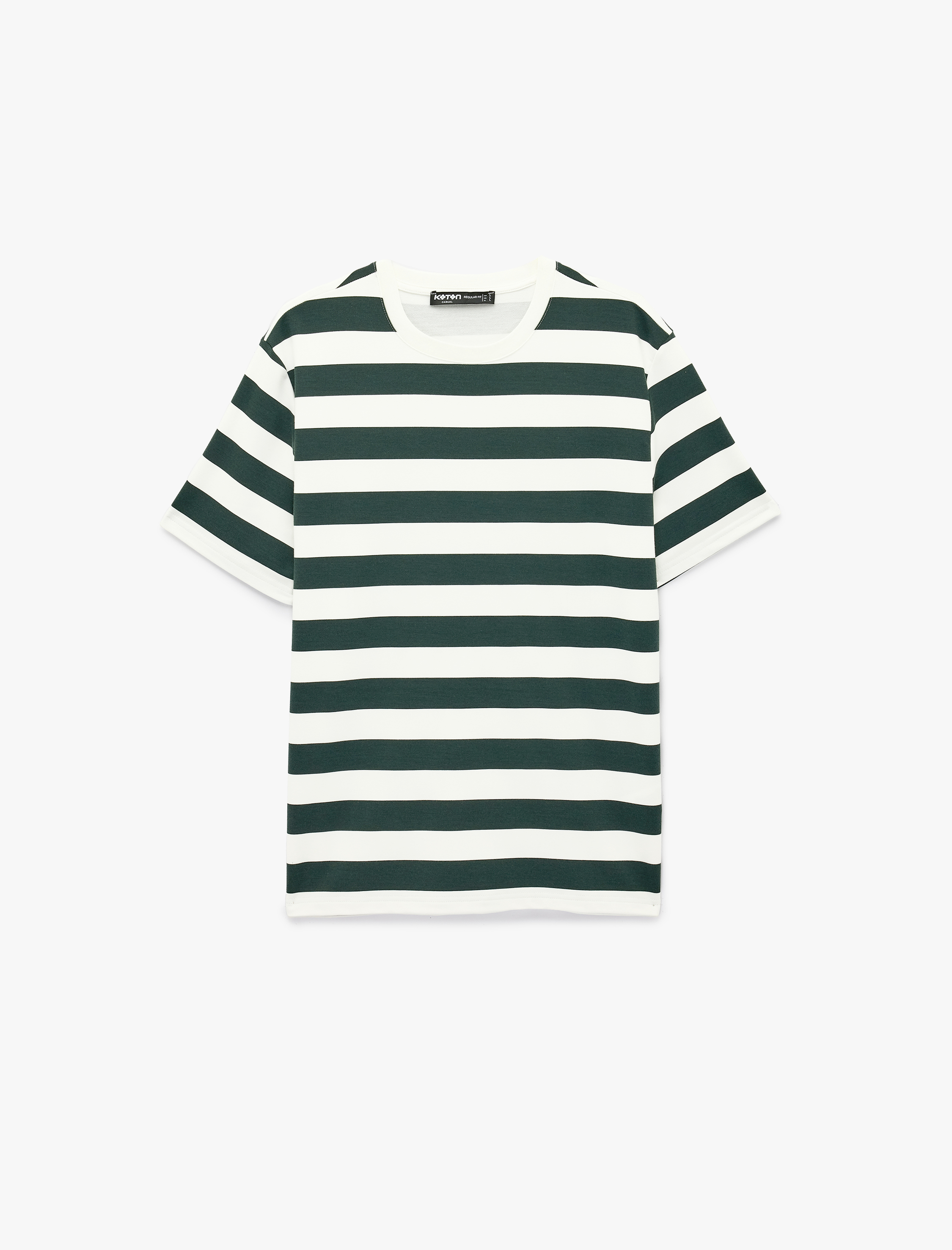   Regular Fit Viskon Karışımlı Kısa Kollu Bisiklet Yaka Çizgili Tişört