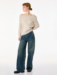 Uzun Kollu Omzu Açık Triko Kazak