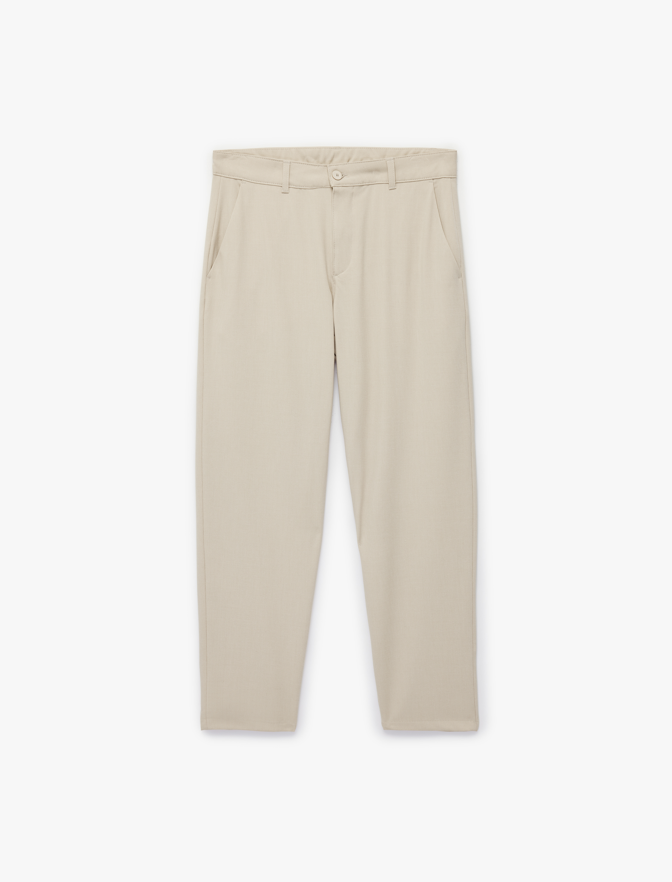   Regular Fit Düğmeli Cepli Viskon Karışımlı Kumaş Pantolon