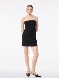 Dantel Detaylı Straplez Yaka Kolsuz Krep Mini Elbise