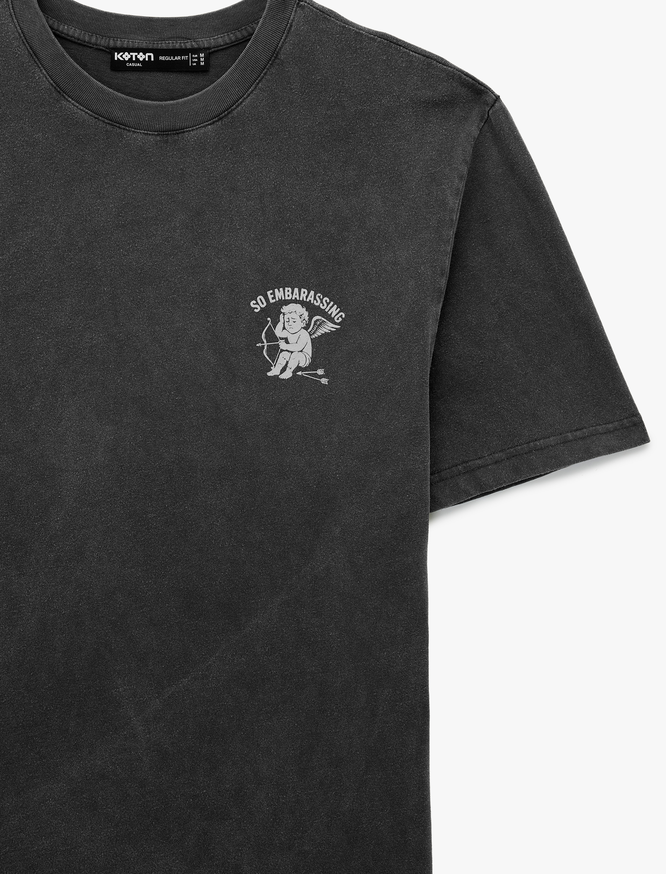   Regular Fit Kısa Kollu Bisiklet Yaka Yıkamalı Pamuklu Arkası Baskılı Tişört