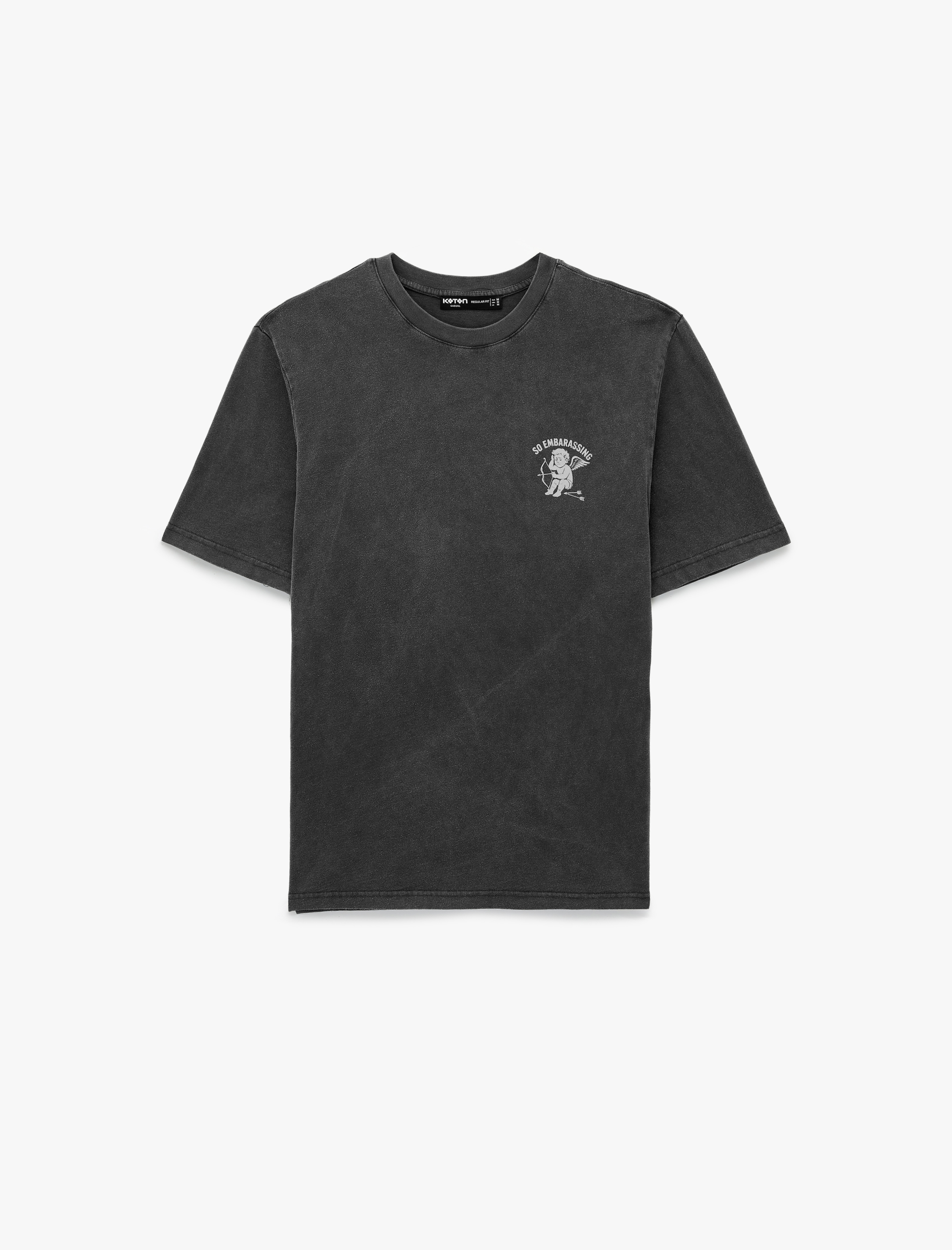   Regular Fit Kısa Kollu Bisiklet Yaka Yıkamalı Pamuklu Arkası Baskılı Tişört