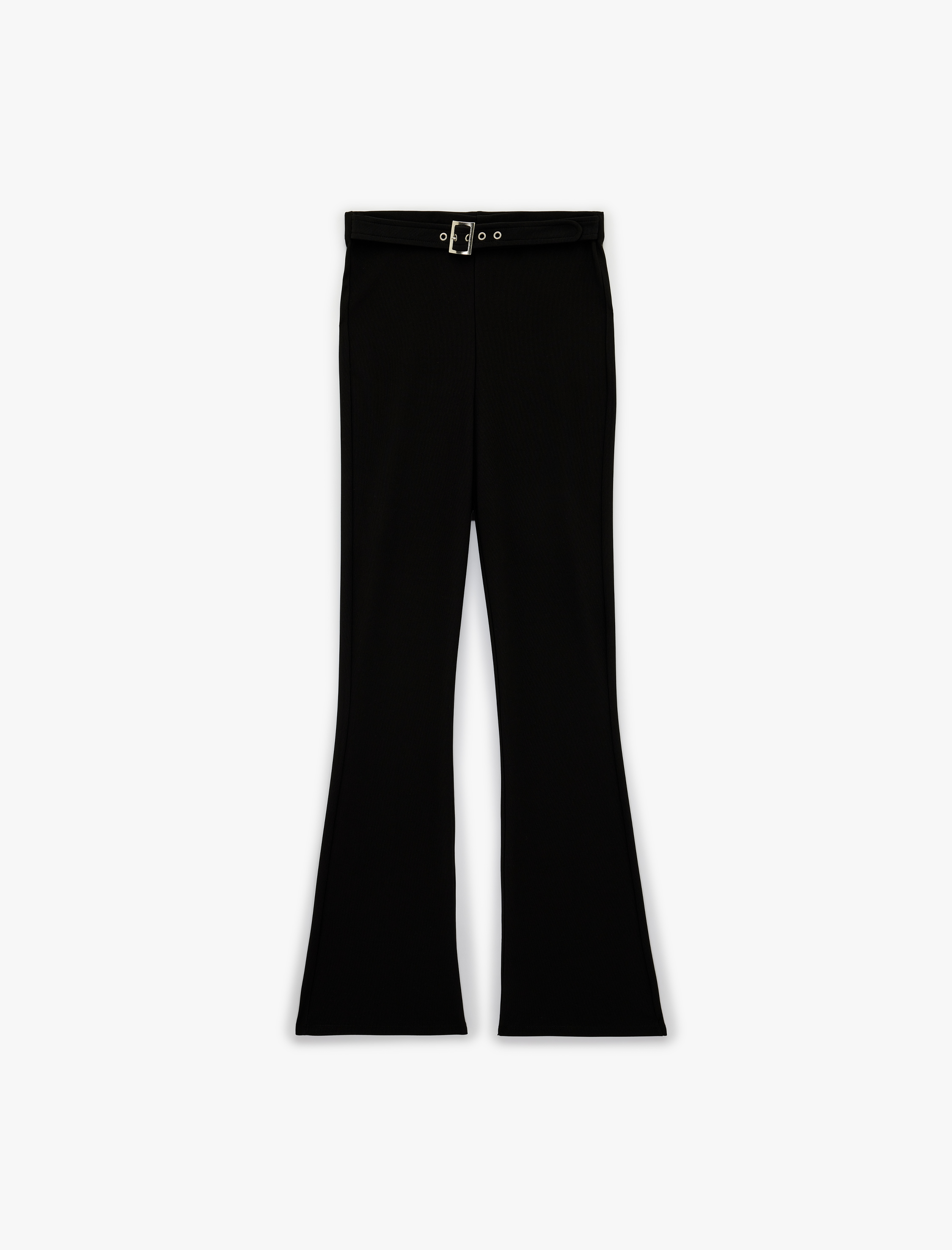   Slim Fit Kemerli Yüksek Bel İspanyol Paça Fitilli Kumaş Pantolon