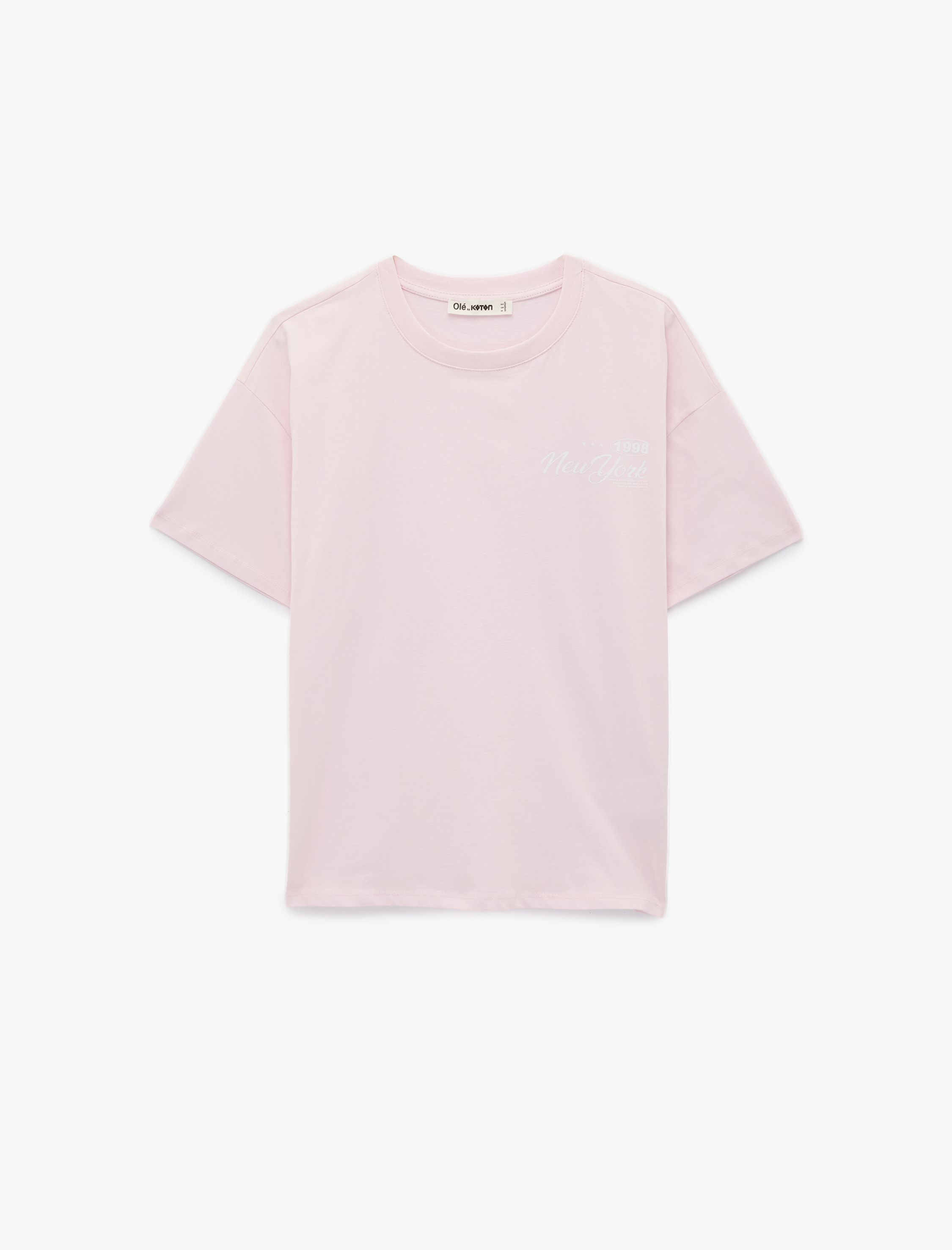   Rahat Kalıp Kısa Kollu Bisiklet Yaka Arkası Baskılı Pamuklu Tişört