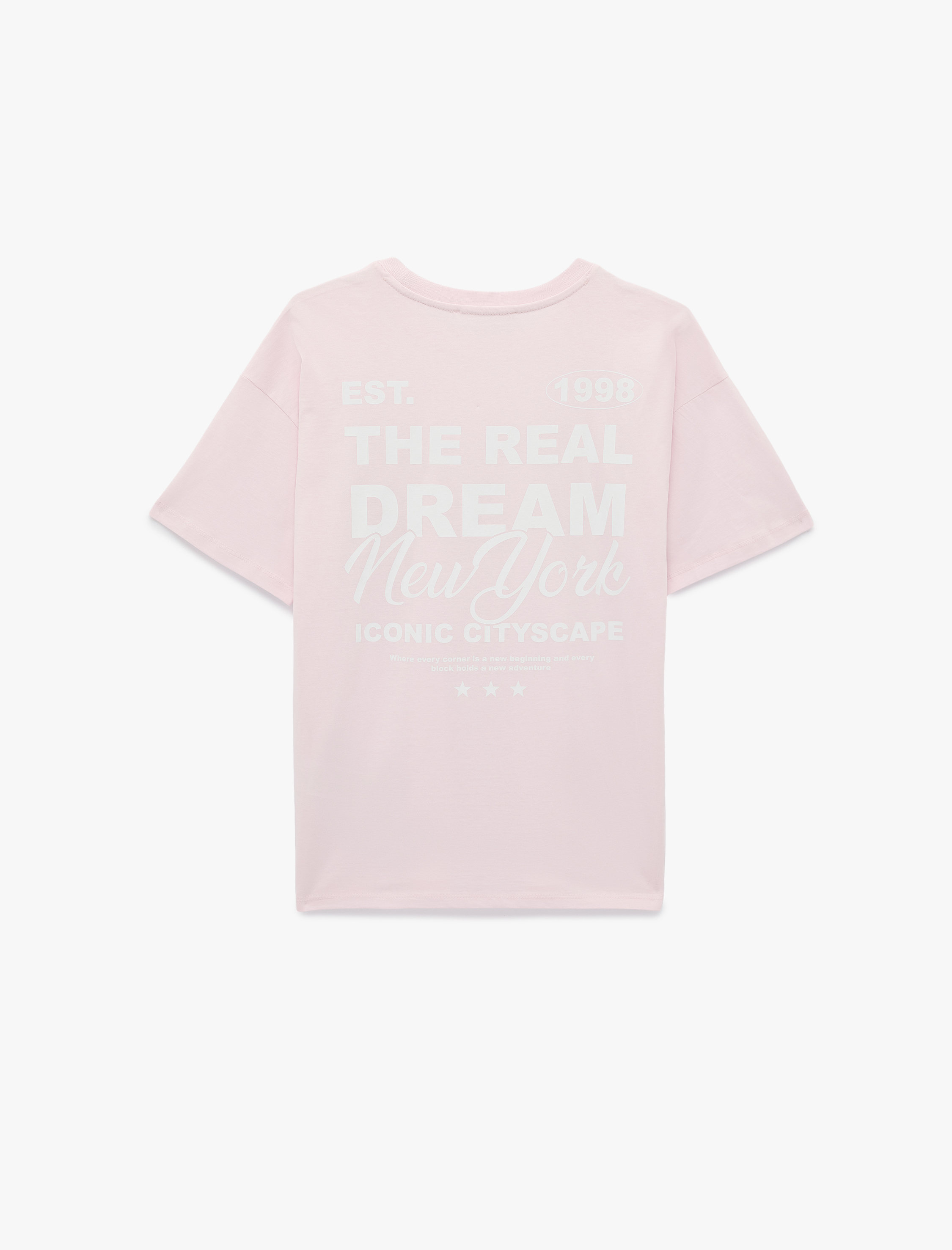   Rahat Kalıp Kısa Kollu Bisiklet Yaka Arkası Baskılı Pamuklu Tişört