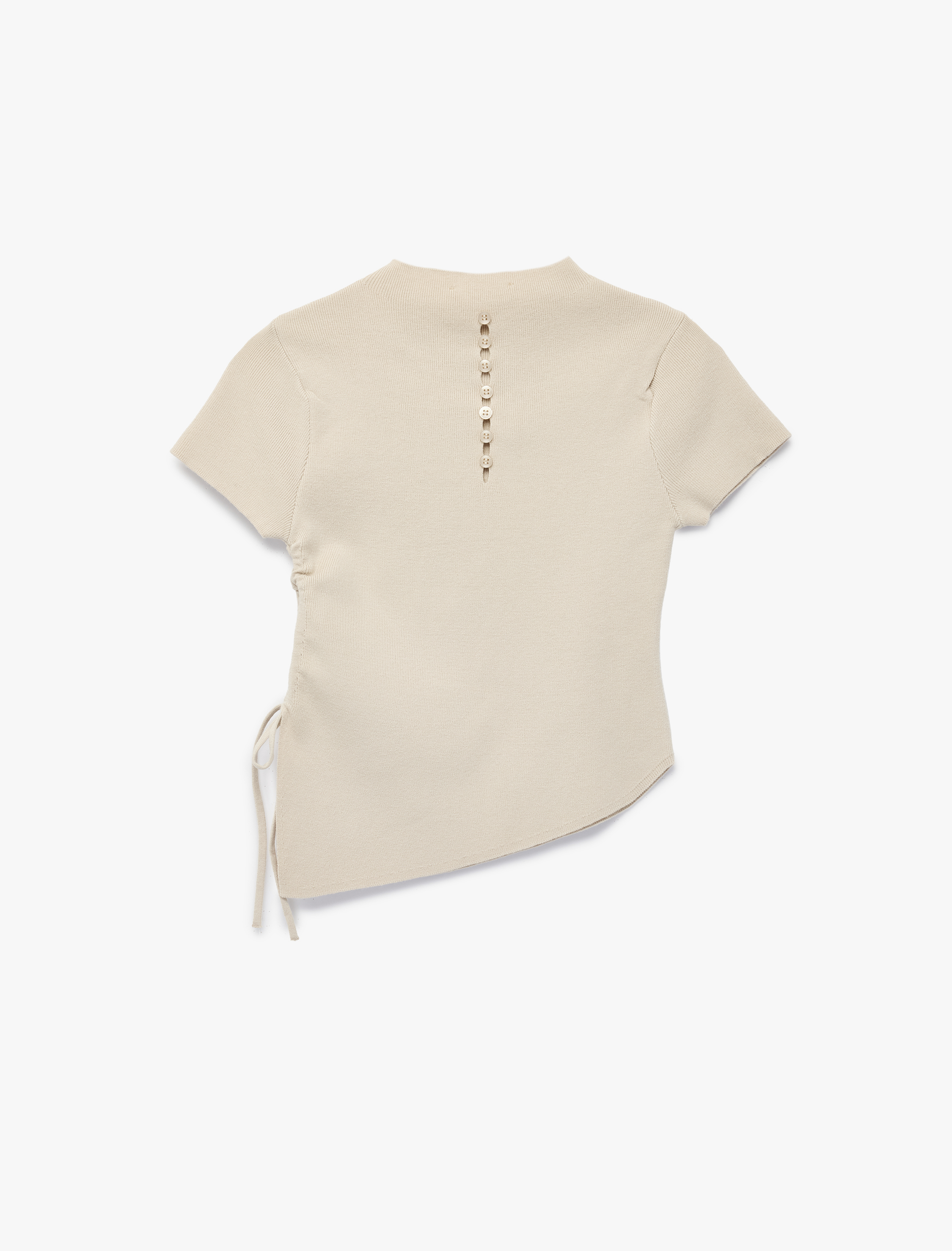   Asimetrik Kesim Kısa Kollu Bisiklet Yaka Büzgülü Triko Tişört